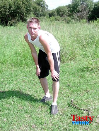 Shane enjoys some fresh air while masturbating outdoors