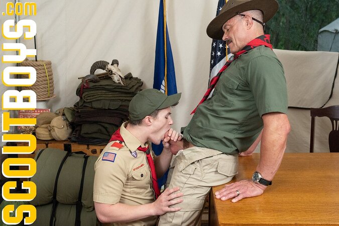 Grant Ducati gets fucked bareback by scoutmaster Reece Scott