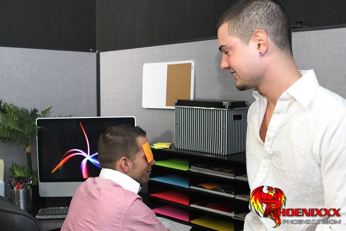 Shane Frost fucks Trevor Bridge in the office after a long night of work