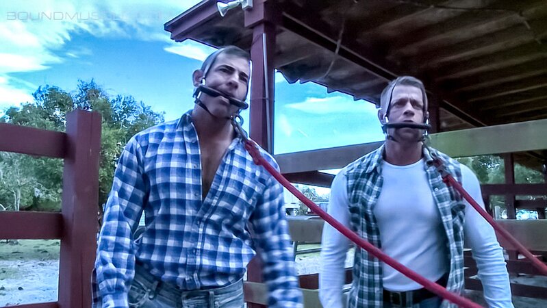 Tober Brandt leads Nick Moretti and Tyler Saint in BDSM bondage