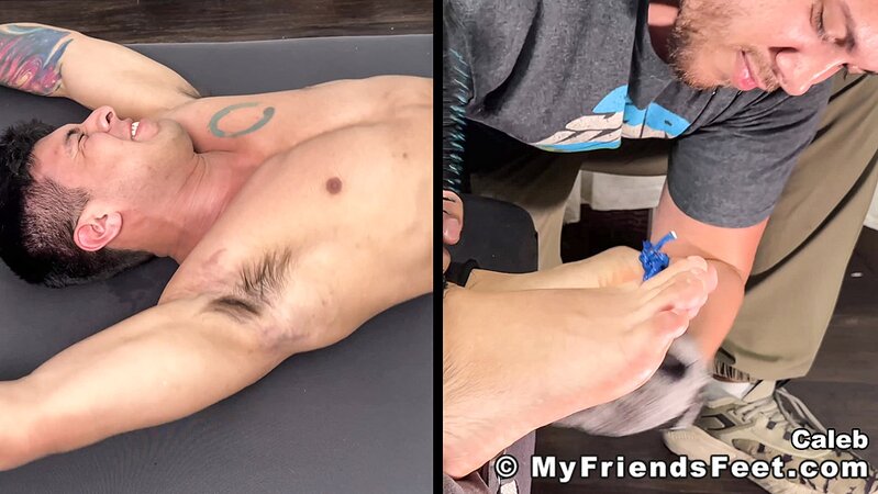 Dan Edwards binds Caleb and tickles his upper body