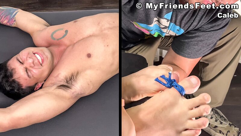 Dan Edwards binds Caleb and tickles his upper body