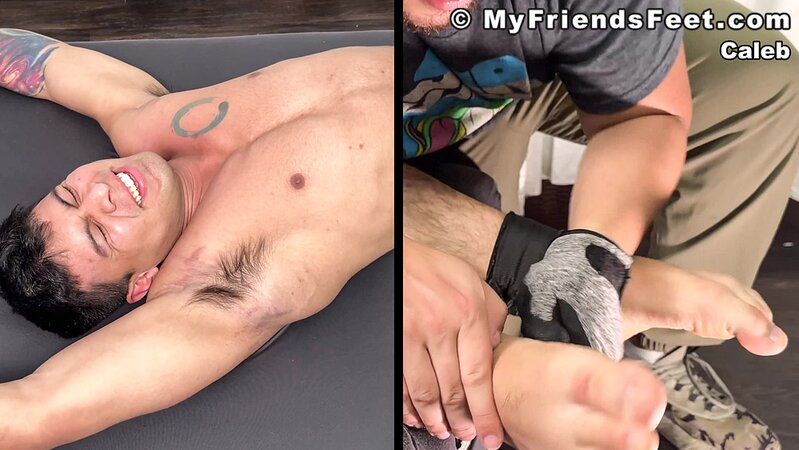 Dan Edwards binds Caleb and tickles his upper body