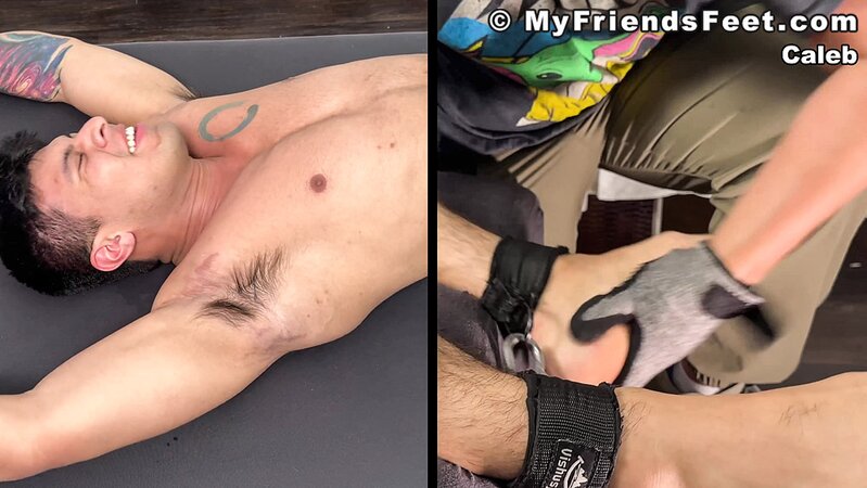 Dan Edwards binds Caleb and tickles his upper body