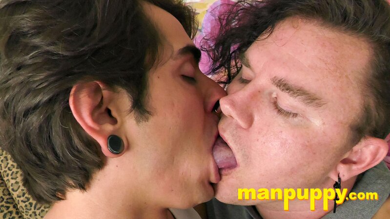 Johnny Mercy and Leo Blue lock lips and kiss deep