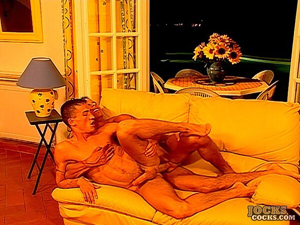 Fabrice Felder sucks Tim Brensen’s thick cock on sofa