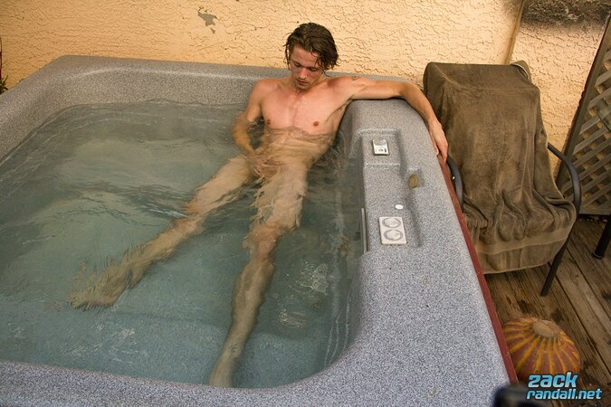 Derrick Dickem jerks off in the sun, smokes, and cums by the hot tub